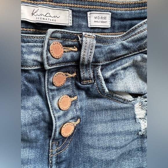 KanCan Mid Rise Ankle Skinny Button Fly Distressed Frayed Hem Blue Jeans size 24 - Picture 4 of 7